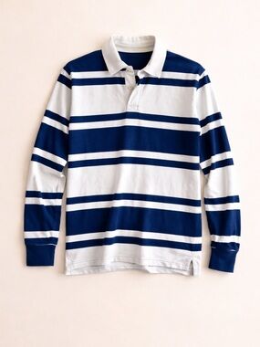 Bluenotes Blue White Striped Rugby Shirt Men Large Long Sleeve Collared Preppy